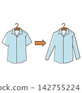 An illustration depicting a change of clothes for the season. From summer clothes to autumn clothes. Long-sleeved and short-sleeved dress shirts, business shirts. 142755224