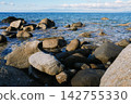 Rocky coastline with clear blue sea and waves 142755330