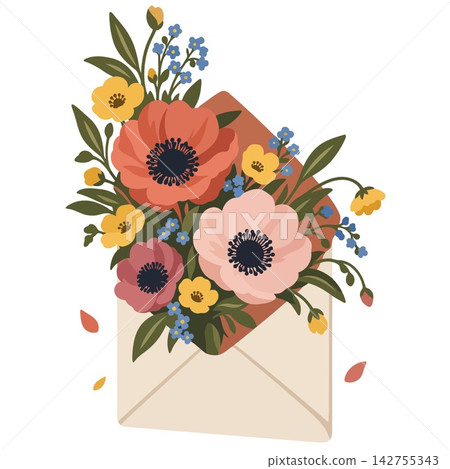 Flowers Emerging from Envelope Bouquet Arrangement Design Flowers Emerging from Envelope Bouquet Arrangement Design 142755343