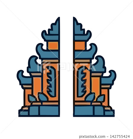 Modern symmetrical graphic design featuring abstract blue and orange complementary shapes. Modern symmetrical graphic design featuring abstract blue and orange complementary shapes. 142755424