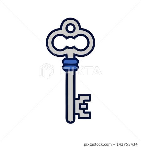Minimalist outline icon of an ornate vintage key suitable for graphic design projects. Minimalist outline icon of an ornate vintage key suitable for graphic design projects. 142755434