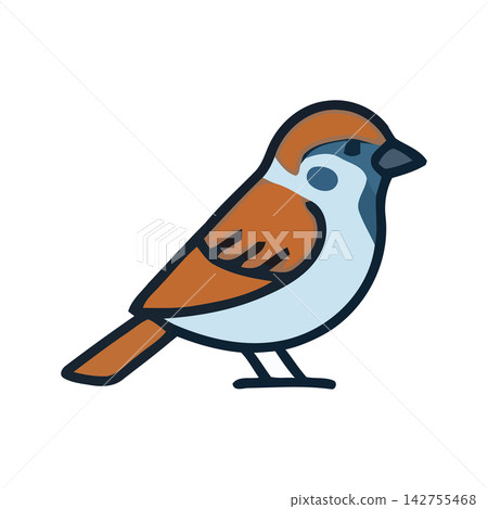 Adorable cartoon style illustration of a robin bird, perfect for nature-themed or seasonal graphic designs. 142755468