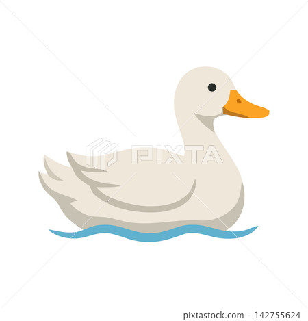 Sweet and elegant cartoon drawing of a graceful swan floating in peaceful blue water. Ideal vector asset. Sweet and elegant cartoon drawing of a graceful swan floating in peaceful blue water. Ideal vector asset. 142755624