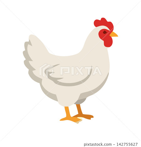Adorable vector illustration of a white cartoon hen standing on a seamless background. Perfect for farming or Easter themes. Adorable vector illustration of a white cartoon hen standing on a seamless background. Perfect for farming or Easter themes. 142755627