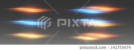 Horizontal light streaks creating a dynamic lens flare effect for digital design Horizontal light streaks creating a dynamic lens flare effect for digital design 142755674