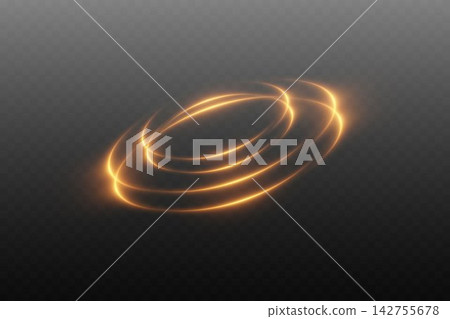 Dynamic glowing gold light moving in a circular motion on a transparent background 142755678