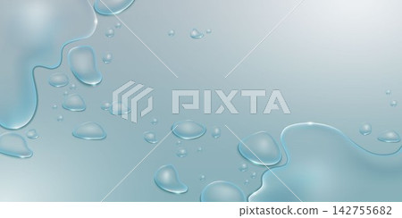 Water drops and puddles creating a fresh, wet, transparent background 142755682