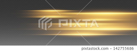 Golden light lines creating a dynamic, abstract speed effect 142755686
