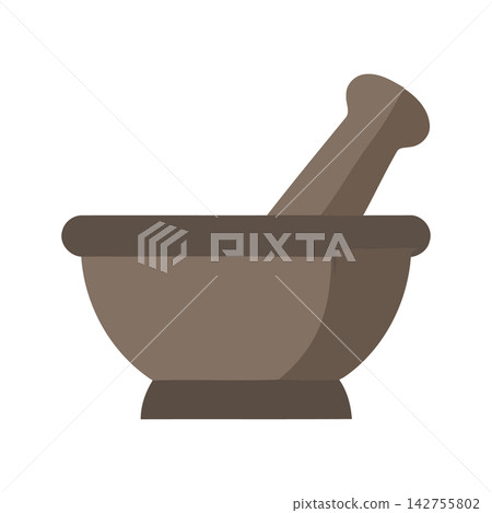 Stylized illustration of a mortar and pestle, perfect for representing natural medicine, spice grinding, or cosmetic preparation. 142755802