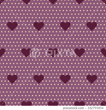seamless hearts on polka dots background. Cute seamless pattern for wallpaper, wrapping paper, fabrics and table cloth. seamless hearts on polka dots background. Cute seamless pattern for wallpaper, wrapping paper, fabrics and table cloth. 142755854