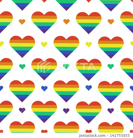 Rainbow colored hearts seamless vector pattern. LGBTQ pride flag colored illustration. Perfect for textiles, banners and wallpapers. Rainbow colored hearts seamless vector pattern. LGBTQ pride flag colored illustration. Perfect for textiles, banners and wallpapers. 142755855