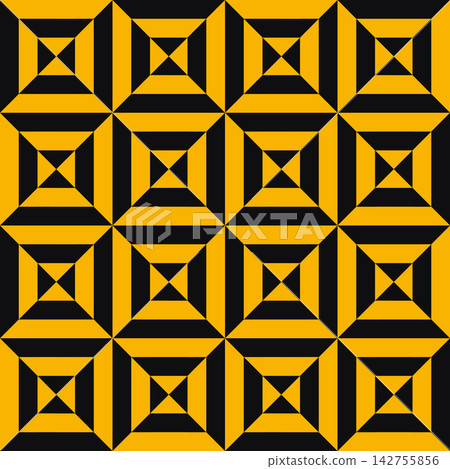 Seamless geometric op art stylish pattern. Selective yellow and Black Russian colored decorative background. Perfect for wallpaper and fashion print. Seamless geometric op art stylish pattern. Selective yellow and Black Russian colored decorative background. Perfect for wallpaper and fashion print. 142755856