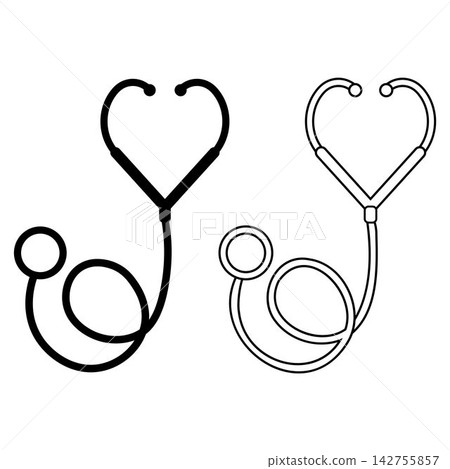 Medical stethoscope icon set with solid and outline graphic design Medical stethoscope icon set with solid and outline graphic design 142755857