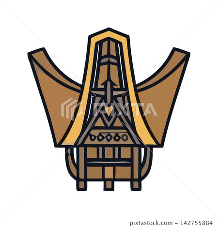 Clean line art illustration showing the stylized profile and structure of an East Asian temple or pagoda. Clean line art illustration showing the stylized profile and structure of an East Asian temple or pagoda. 142755884