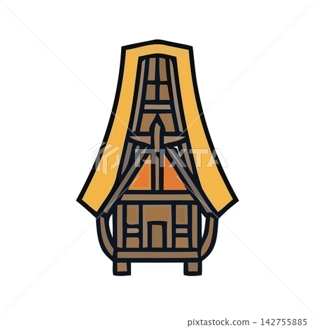Rustic wooden alpine chalet vector drawing, perfect illustration for travel, winter sports, and mountain retreat themes. 142755885