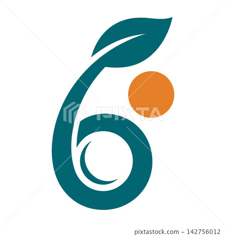 Abstract logo symbol six design with leaf and orange circle icon Abstract logo symbol six design with leaf and orange circle icon 142756012