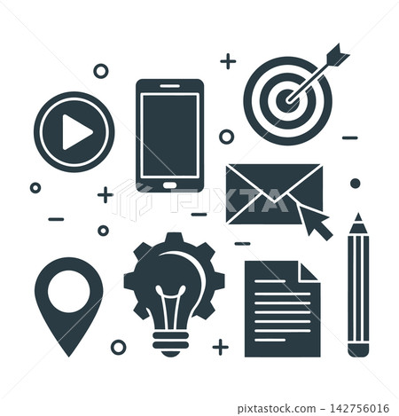 Set of Digital Marketing and Business Icons Including Smartphone and Idea Bulb Set of Digital Marketing and Business Icons Including Smartphone and Idea Bulb 142756016