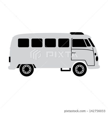 Vintage camper van silhouette icon isolated on white background for travel design Vintage camper van silhouette icon isolated on white background for travel design 142756033