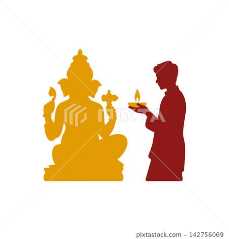 Man offering prayer to Lord Ganesha illustration Man offering prayer to Lord Ganesha illustration 142756069