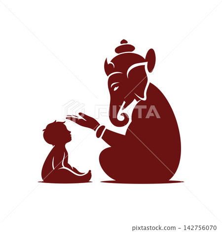 Lord Ganesha blessing a little child illustration Lord Ganesha blessing a little child illustration 142756070