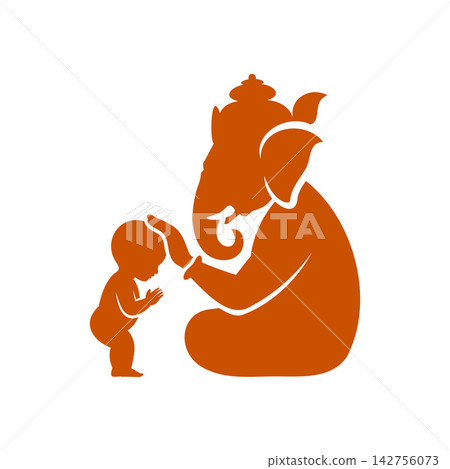 Lord Ganesha blessing a small child illustration Lord Ganesha blessing a small child illustration 142756073