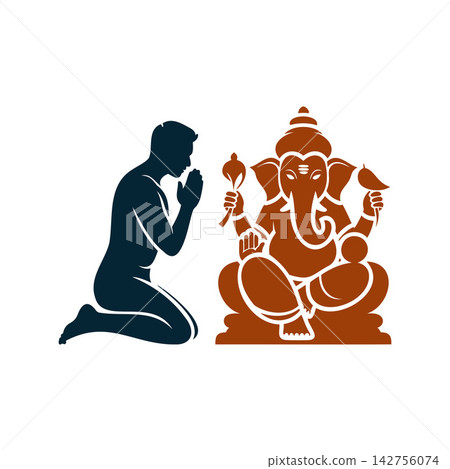 Man praying to Lord Ganesha silhouette illustration Man praying to Lord Ganesha silhouette illustration 142756074