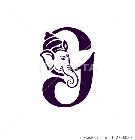 Lord Ganesha face inside letter G monogram Lord Ganesha face inside letter G monogram 142756080