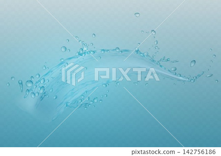 Refreshing blue water splashing vigorously, creating multiple flying drops and dynamic wave shapes 142756186