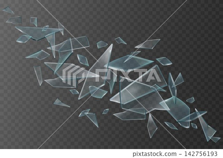 Sharp shards of broken glass flying, creating a dynamic abstract background 142756193