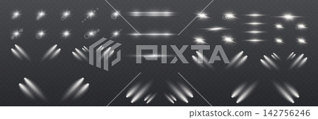 Collection of bright white light effects including beams, glow, lens flares, and sparkle Collection of bright white light effects including beams, glow, lens flares, and sparkle 142756246
