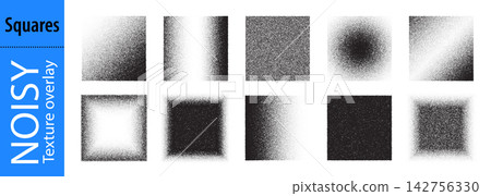 Abstract spray gradient, noisy black white bg, grainy points. Black square element with grunge dotwork, bubble sandy splash effect. Grained gradation with dot paint, shadow halftone texture Abstract spray gradient, noisy black white bg, grainy points. Black square element with grunge dotwork, bubble sandy splash effect. Grained gradation with dot paint, shadow halftone texture 142756330