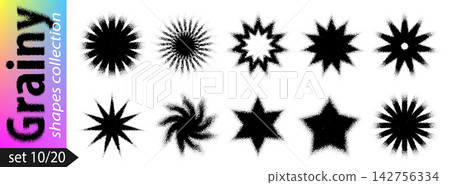 Abstract grainy star shape, gradient y2k noise and dot stellar pattern. Black flower burst with sun grainy tattoo effect, vector sand. Halftone gradation of dust stencil dotwork and round circle fluid Abstract grainy star shape, gradient y2k noise and dot stellar pattern. Black flower burst with sun grainy tattoo effect, vector sand. Halftone gradation of dust stencil dotwork and round circle fluid 142756334