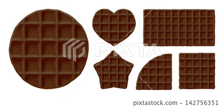 Vector round waffle, chocolate wafer seamless texture, Belgian star cookie icon. Square pattern and brown round biscuit, dark caramel cake bg. Cute heart-shaped pancake, sweet tasty dutch set Vector round waffle, chocolate wafer seamless texture, Belgian star cookie icon. Square pattern and brown round biscuit, dark caramel cake bg. Cute heart-shaped pancake, sweet tasty dutch set 142756351