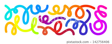 Line gradient shapes, abstract color object kid pattern. 3d confetti graphic element. Curve happy birthday fluid wave design. Vector liquid swirl path, dynamic spiral squiggle. Fun child trendy ribbon Line gradient shapes, abstract color object kid pattern. 3d confetti graphic element. Curve happy birthday fluid wave design. Vector liquid swirl path, dynamic spiral squiggle. Fun child trendy ribbon 142756406