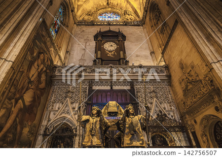 Tomb of Christopher Columbus inside Seville Cathedral, Spain Tomb of Christopher Columbus inside Seville Cathedral, Spain 142756507