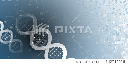 Abstract science and technology background, DNA strands, neural network connected molecules Abstract science and technology background, DNA strands, neural network connected molecules 142756626