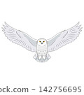 Owl Flying with Large White Wings Outstretched in Vector Art Style 142756695