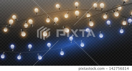 Glowing string lights creating a festive atmosphere on a transparent background Glowing string lights creating a festive atmosphere on a transparent background 142756814