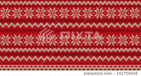Christmas sweater background with red and white snowflake seamless pattern Christmas sweater background with red and white snowflake seamless pattern 142756926