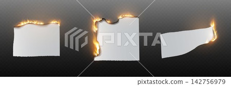 Three white paper sheets are burning with realistic fire and smoke on transparent background Three white paper sheets are burning with realistic fire and smoke on transparent background 142756979