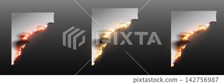 Paper document burning from the edge, showing fire and smoke effect 142756987