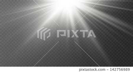 Bright light source creating glowing rays and lens flare on transparent background Bright light source creating glowing rays and lens flare on transparent background 142756989
