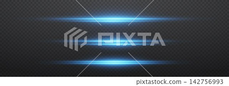 Abstract blue light streaks creating a dynamic glow effect on a transparent overlay 142756993