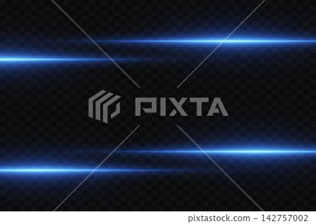 Blue laser light horizontal rays and lines creating a futuristic glowing effect Blue laser light horizontal rays and lines creating a futuristic glowing effect 142757002