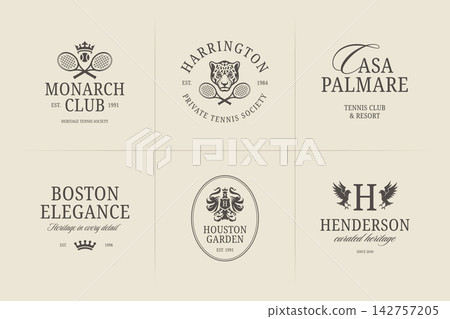 Vintage Tennis Club Crest Logo Vector Collection, Classic Private Society Brand Identity Templates Vintage Tennis Club Crest Logo Vector Collection, Classic Private Society Brand Identity Templates 142757205