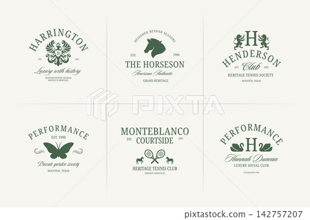 Vintage Equestrian and Tennis Country Club Crest Logo Vector Collection, Heritage Identity Templates Vintage Equestrian and Tennis Country Club Crest Logo Vector Collection, Heritage Identity Templates 142757207
