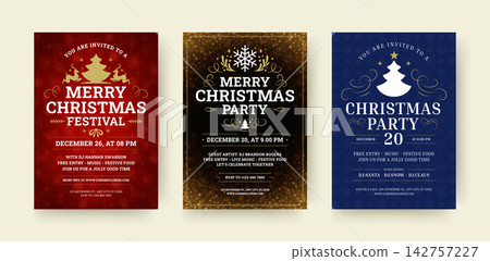 Set Of Glowing Bokeh Christmas Flyer Vector Template For Festival Party Set Of Glowing Bokeh Christmas Flyer Vector Template For Festival Party 142757227