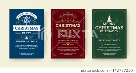 Christmas Celebration Flyer Set Vector Template For Holiday Event Christmas Celebration Flyer Set Vector Template For Holiday Event 142757230