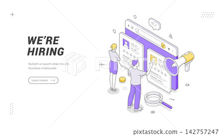 Hiring And Recruitment Process Isometric Vector Illustration Banner Template 142757247