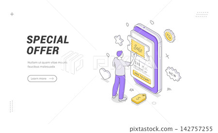 Mobile Shopping Special Offer And Discount Isometric Vector Illustration Banner Template Mobile Shopping Special Offer And Discount Isometric Vector Illustration Banner Template 142757255